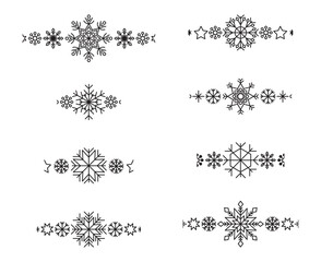 Snowflake border element. Winter snowflake silhouette for Christmas design
