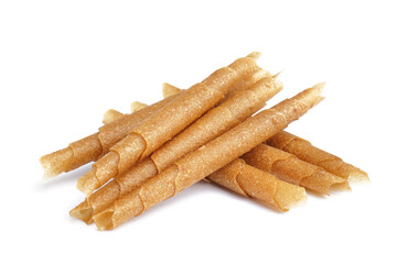 Heap of apple pastilles on white background