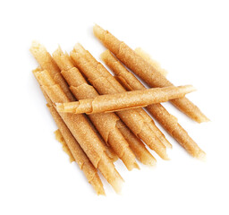Heap of apple pastilles on white background