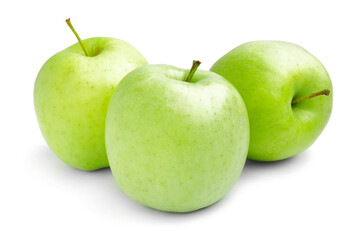 Ripe green apples on white background