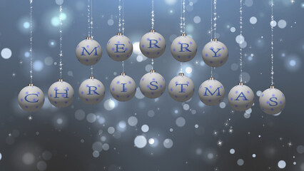 Ornaments with Christmas Text and Blue Background. Sparkling Christmas wishes ornaments card.