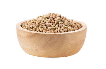 Buckwheat in wood bowl isolated on transparent png