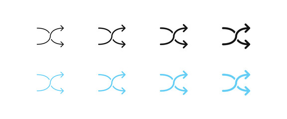 Shuffle icon. Random song sign. Playlist mix symbols. Black and blue color. Vector isolated sign.