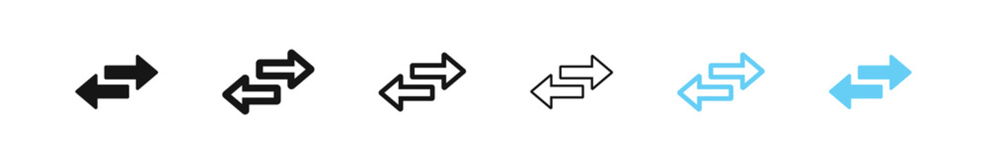 Exchange icon. Switch arrow sign. Reverse symbols. Arrows transfer button. Black and blue color. Vector sign.