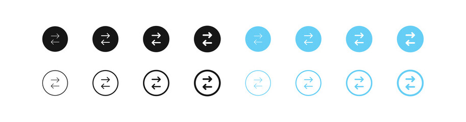Arrow transfer icon. Exchange sign. Switch symbols. Two-way move button. Swap icons. Black and blue color. Vector sign.