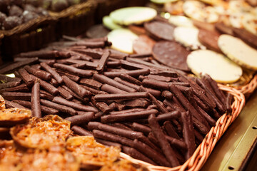 chocolate sticks on market counter