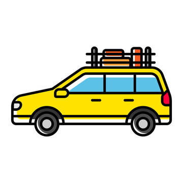 Vehicle Cargo with rack and luggage vector color omission icon design, Winter Season Element symbol, Snowboarding Equipment Sign, extreme sports stock illustration, SUV Car for Expedition Concept