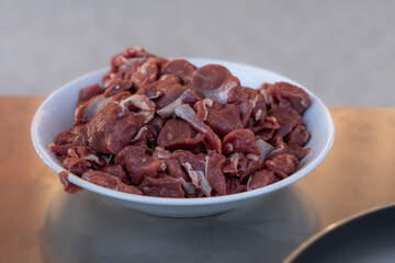 Diced lamb meat