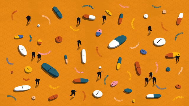 Illustration of Various Pills and Vitamins