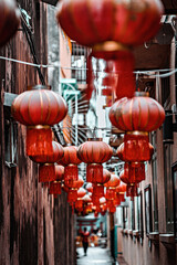 Chinese lanterns on the street, China town, Chinese new year decoration.