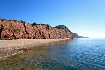 View of the beach and cliffs at Pennington Point, Sidmouth, Devon, UK, Europe