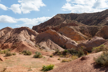 Fairytale canyon or Skazka Canyon, Natural park of colorful rocks near Issyk-Kul lake, Kyrgyzstan.