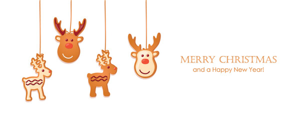 christmas card with hanging deer gingerbread cookies decoration