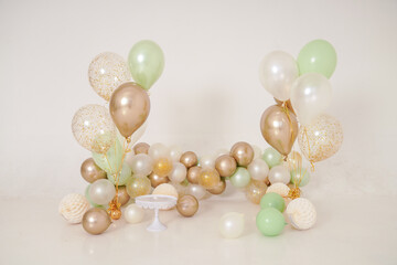 One year decoration in gold and green colors