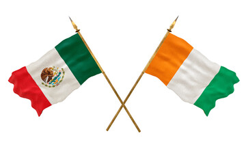 Background for designers. National Day. 3D model National flags  of People's Republic of Mexico and Côte d'Ivoire