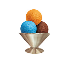 glace, 3 boules, coupe, sorbet, frais, dessert, sucré, crème glacée, délicieux, parfum, orange, chocolat, curaçao, bleu