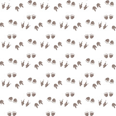 Fototapeta premium Dinosaur seamless pattern footprint tracks. Minimal color background with paw, stones, rainbow. Dinosaur footprint seamless pattern perfect for textile, wrap and wallpaper and design.