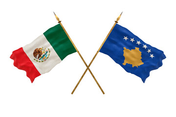 Background for designers. National Day. 3D model National flags  of People's Republic of Mexico and Kosovo