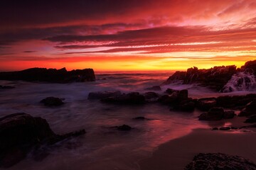 Magnifient red sunrise over the coast of Merimbula
