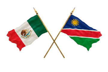 Background for designers. National Day. 3D model National flags  of People's Republic of Mexico and Namibia