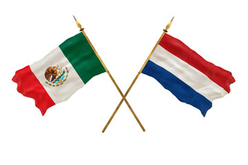 Background for designers. National Day. 3D model National flags  of People's Republic of Mexico and Netherlands