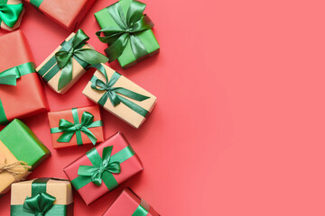 Beautiful Christmas gifts on red background