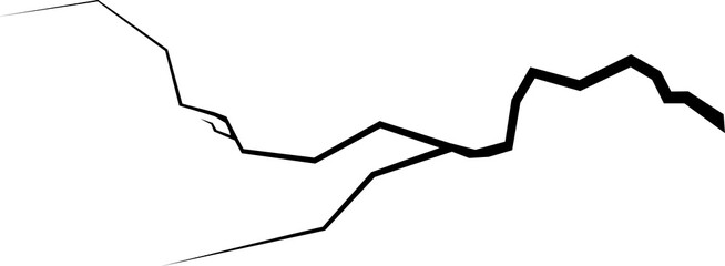 Surface crack and fissure in ground, concrete, crevices from disaster top view. Breaks on land surface from earthquake isolated on white background. Broken ground, wall, glass pattern effect. Damage