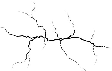 Surface crack or fissure in ground, concrete, crevices from disaster top view. Lightning . Breaks on land surface from earthquake. Broken ground, wall, glass pattern effect. Damage in nature