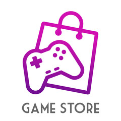 Logo con texto Game Store con joystick gamer en bolsa de la compra lineal