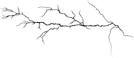 Surface crack or fissure in ground, concrete, crevices from disaster top view. Lightning . Breaks on land surface from earthquake. Broken ground, wall, glass pattern effect. Damage in nature