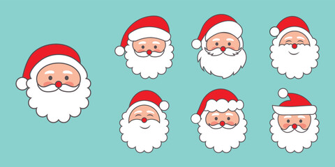 santa claus faces characters vector illustration, design icons, Vector cartoon, Christmas Stickers