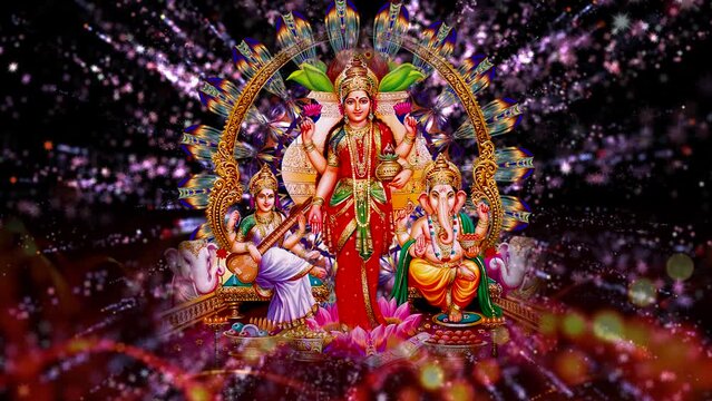 Lakshmi pujan - godess laxmi idol, Copper Kalash, coconut with Red accounting note book and haldi kumkum, laxmi mata ji religious goddess,