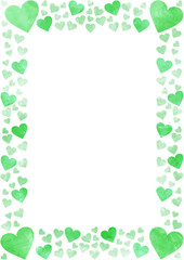 水彩風緑色のかわいいハートの長方形フレーム素材
