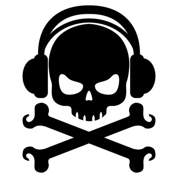 black skull headphones and crossbones clip art preview