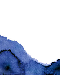 Abstract watercolor landscape. The silhouette of the mountain. Shades of indigo and blue. Background of nature.
