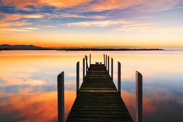 Obraz na płótnie Canvas Perfect serenity - timber jetty and reflections