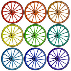 Roues de charrette couleurs arc-en-ciel 