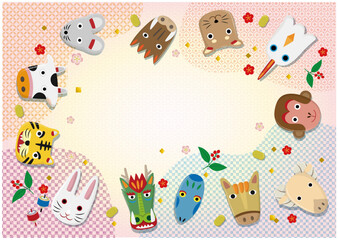 十二支のお面の背景イラスト