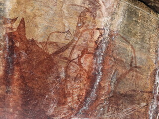 Australian Aboriginal rock art: Mimih spirits and fish painting. Ubirr site-Kakadu-Northern Territory-175