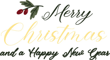 set of christmas icons with christmas decorations. merry christmas lettering. 