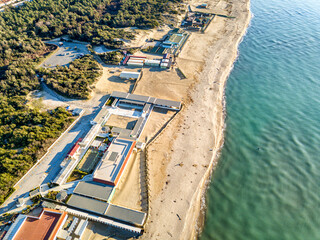 Aerial view of bathing establishment in winter in Tuscany, Italy