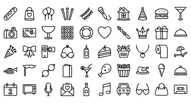 event icon pack, party icon set, handdrawn icon