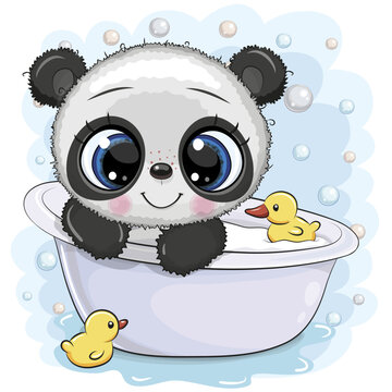 Cartoon panda in the bathroom
