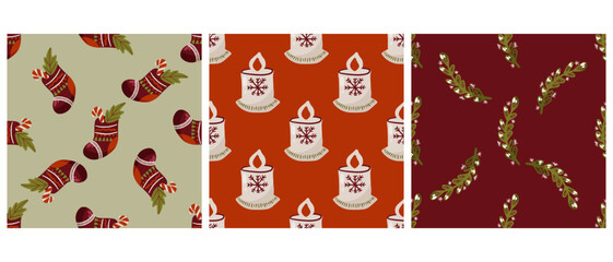 Fototapeta premium Christmas new year seamless in abstract style. Vector cartoon seamless pattern. Winter background. White background. Vintage retro. Abstract art background vector. Decorative print.