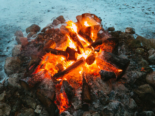 close up of burning firewood