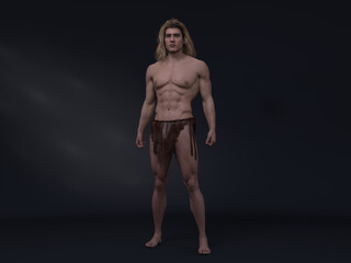 Fototapeta na wymiar 3D Render : portrait of fantasy male Tarzan character stand with the studio background 