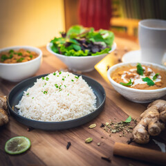 white rice with butter chicken curry