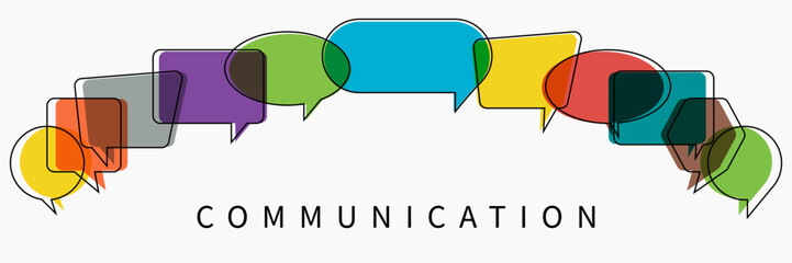 Word communication with colorful multicolored dialog speech bubbles. Vector illustration of communication concept on white isolated background.