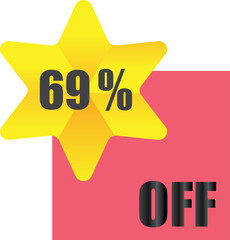 69% off sale label symbol, Sale tag vector badge template, 69% sale promotion flat icon, 69% Discount offer price label, clearance sale sticker emblem, 12 12 and black Friday discount modern colorful