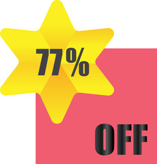77% off sale label symbol, Sale tag vector badge template, 77% sale promotion flat icon, 77% Discount offer price label, clearance sale sticker emblem, 12 12 and black Friday discount modern colorful